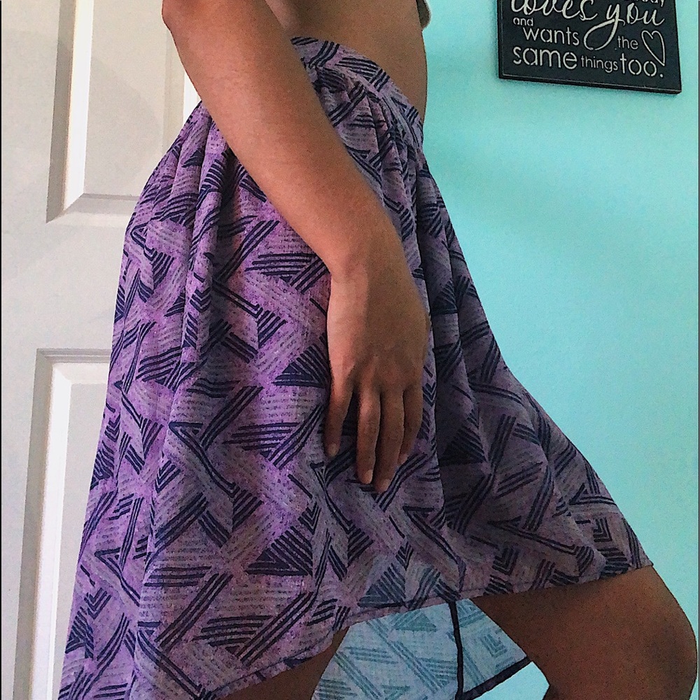 purple, silk skirt with fun line art.